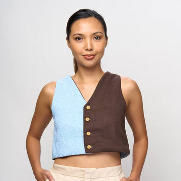 4-way Top Blue Binetwagan + Dark Brown Linen Fashion R2R On Repeat