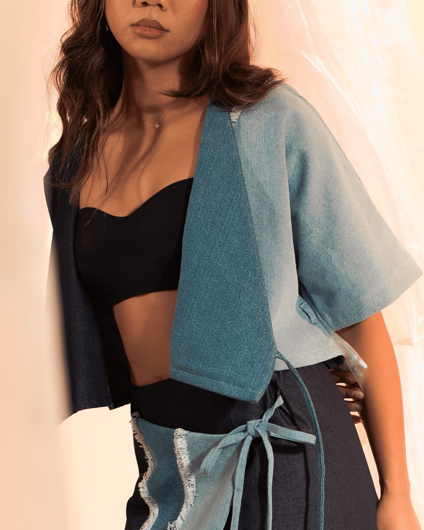 Alon 3-Way Boxy Wrap Top Denim Fashion R2R On Repeat