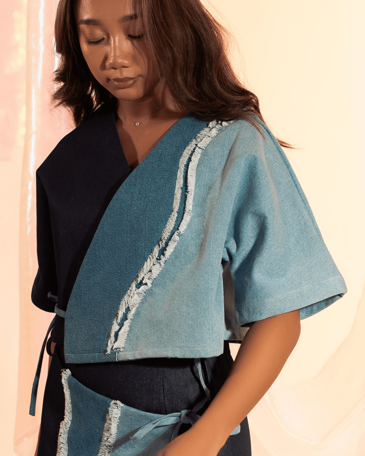 Alon 3-Way Boxy Wrap Top Denim Fashion R2R On Repeat