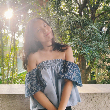 On-Off Shoulder Top Blue Pinilian Navy Fashion Rags2Riches