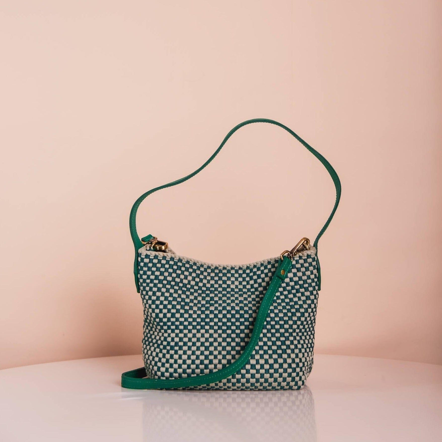 Buslo Micro Checkerboard Emerald & Sage with Longer Handles Fashion Rags2Riches
