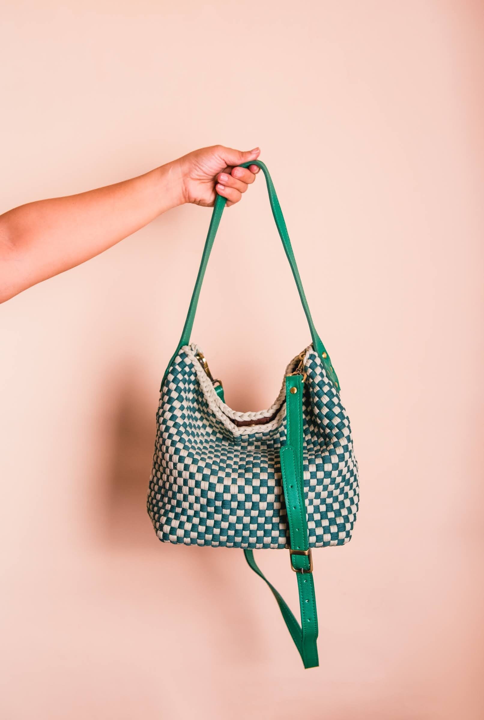 Buslo Mini Checkerboard Sage & Emerald with Longer Handle Fashion Rags2Riches
