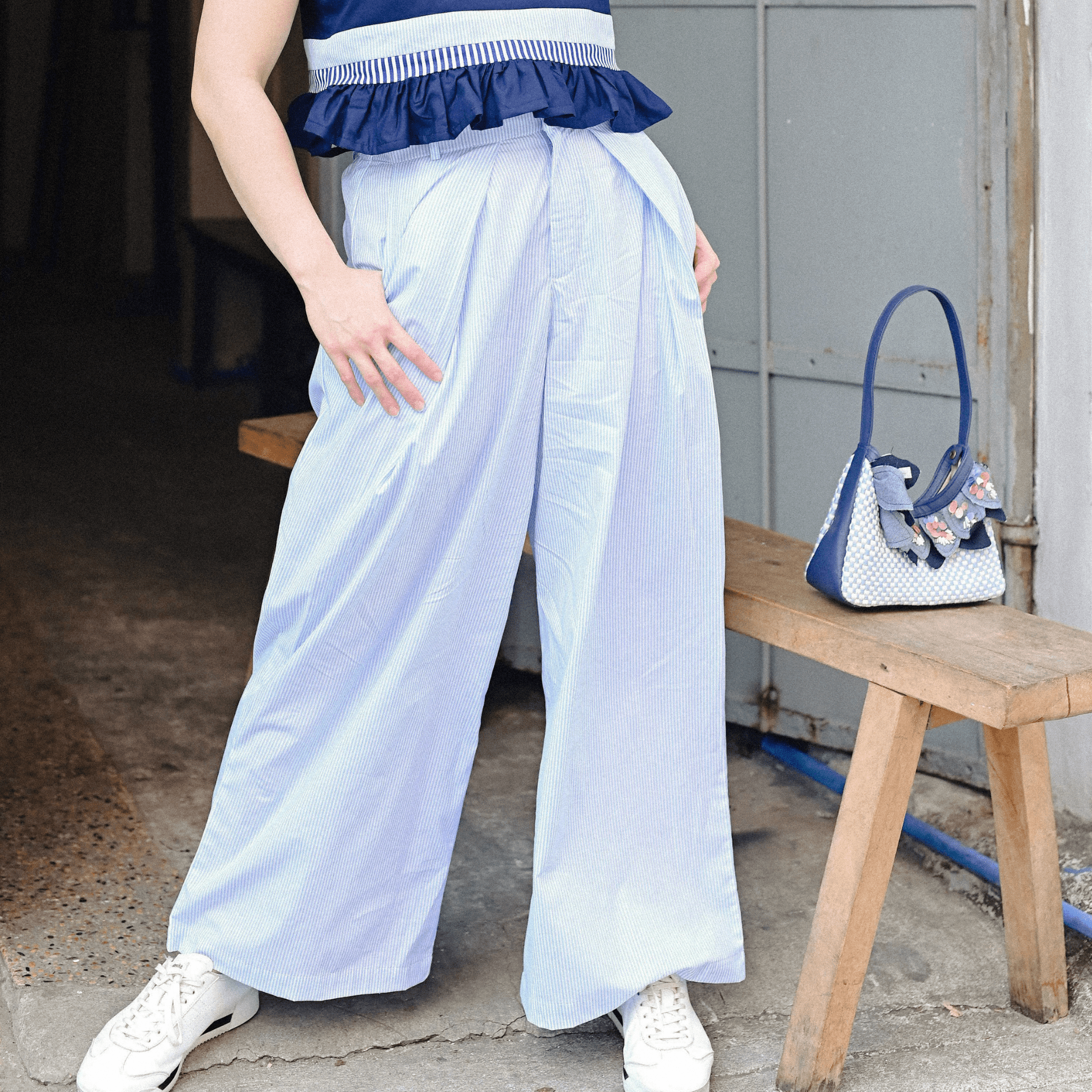 Lakbay Pants Light Blue Stripes Fashion Rags2Riches