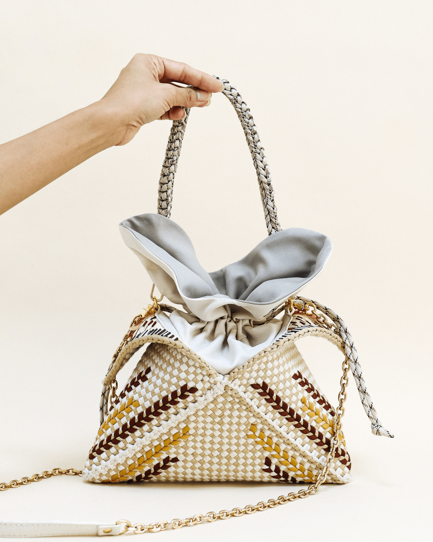Malagos Drawstring Bag Beige Fashion Rags2Riches