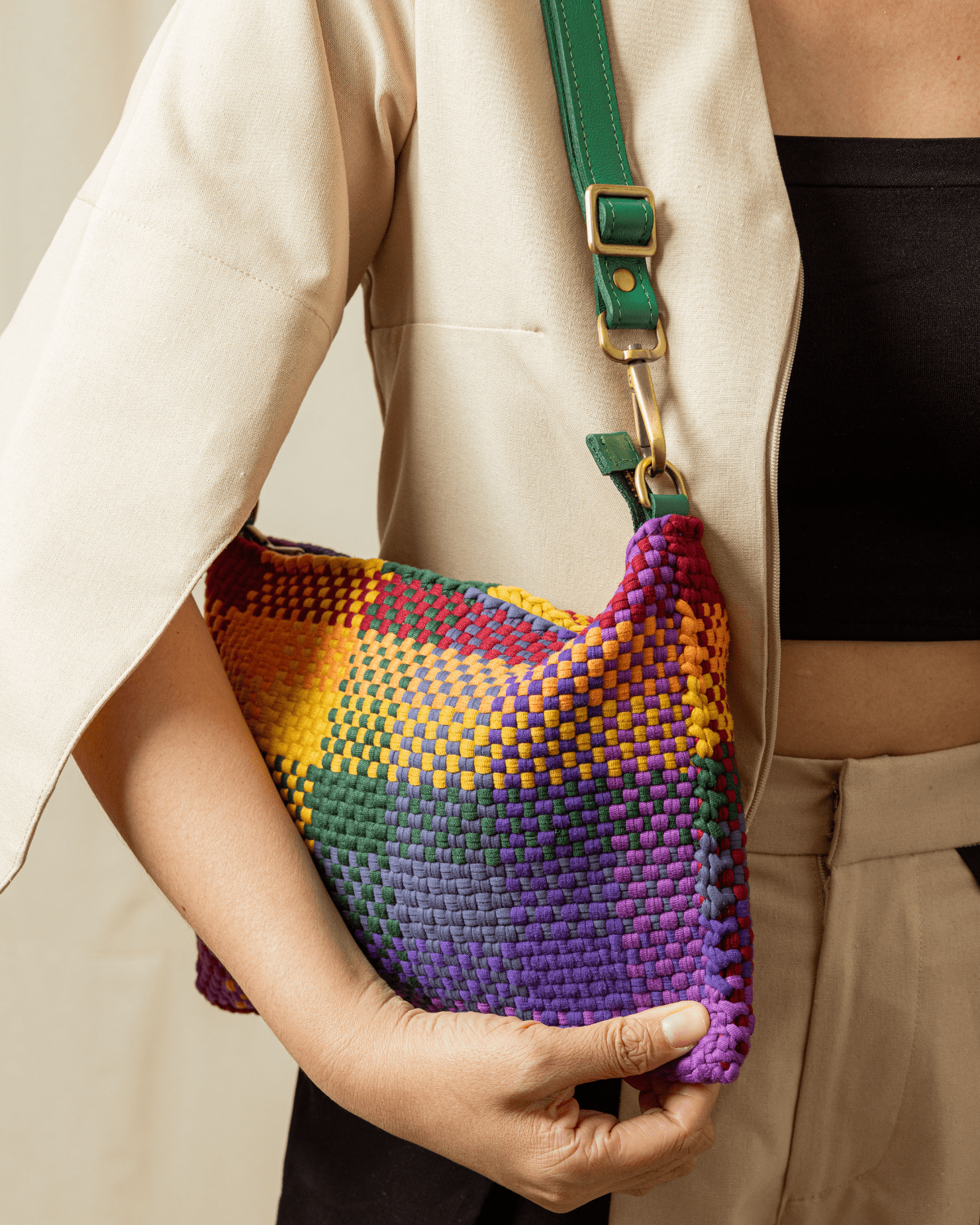[Ready Today] Fortune Cookie Micro Hobo Blocks Rainbow Fashion Rags2Riches