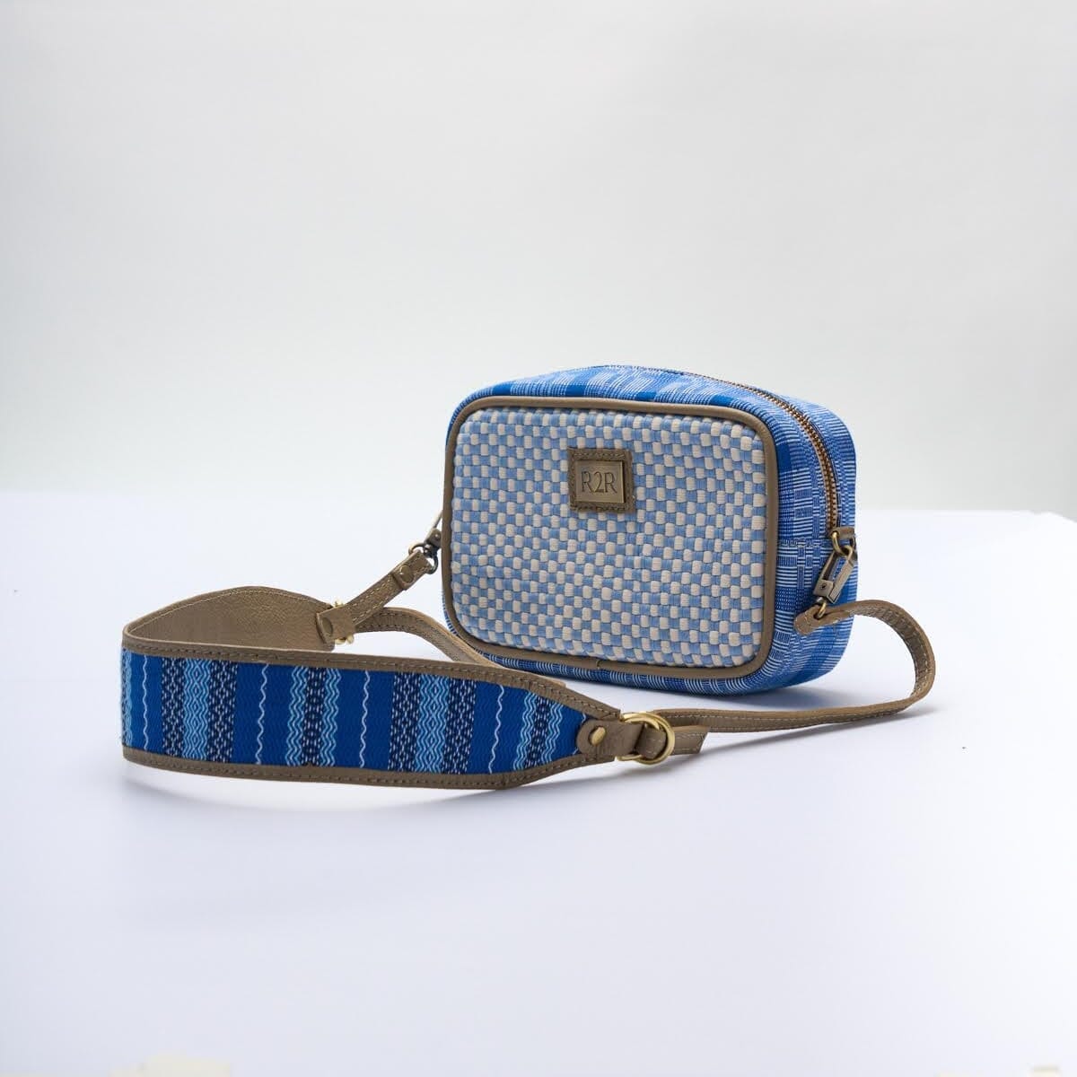 [Ready Today] Kamara Crossbody Light Blue & Beige Checkerboard Fashion Rags2Riches