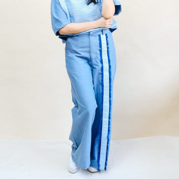 [Ready Today] Striped Wide-Legged Pants Chambray & Binetwagan