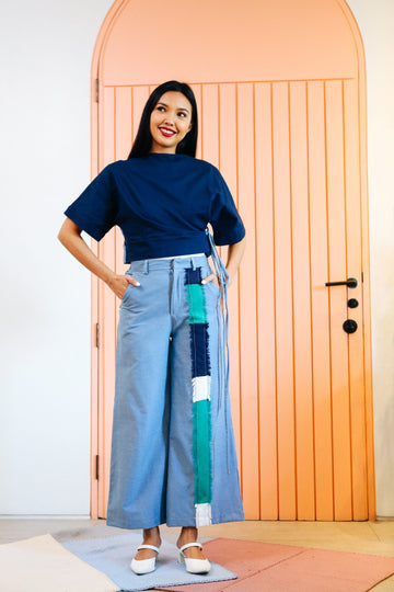 [Ready Today] Striped Wide-Legged Pants Chambray