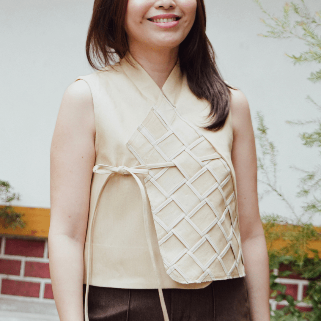 Woven Hanbok Vest Beige Fashion R2R On Repeat