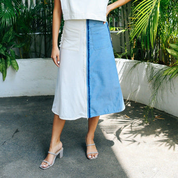 4-Way A-Line Skirt Off-White & Chambray