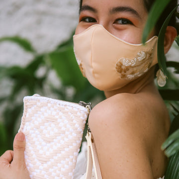 [Pre-Order 2-4 weeks] Embroidered Face Mask Beige with Pouch [Weddings]