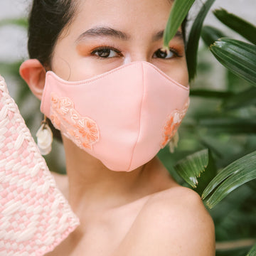 Embroidered Face Mask Peach Pink with Pouch [Weddings]