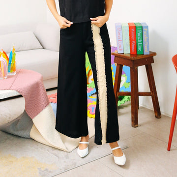 [SAMPLE] Striped Wide-Legged Pants Black & Beige